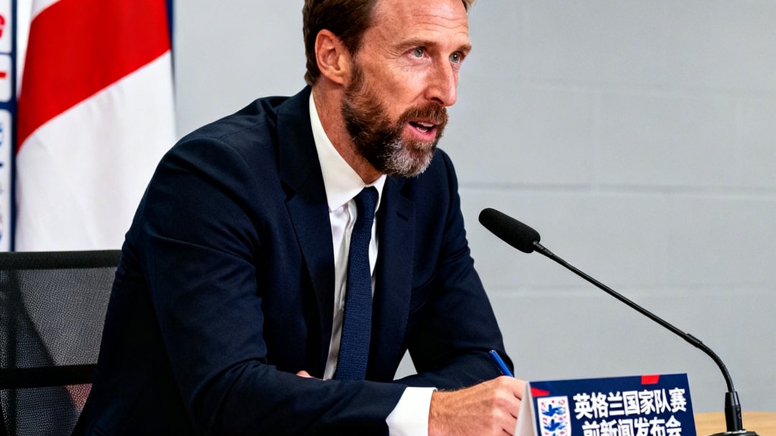 英格兰国家队赛前新闻发布会，索斯盖特接受采访